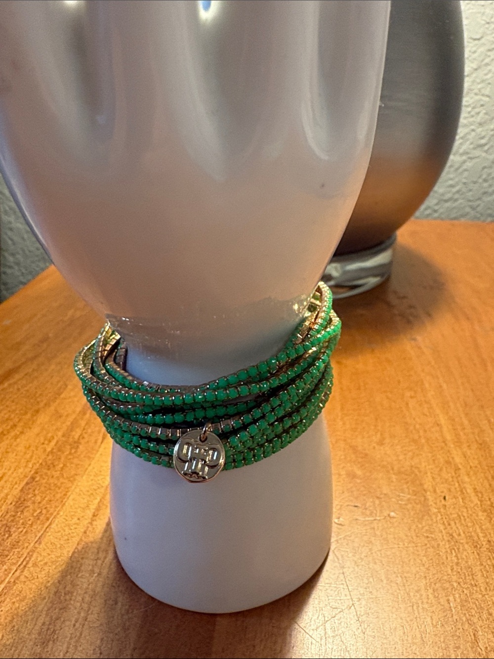Green Beaded Wrap Bracelet with Gold Charm